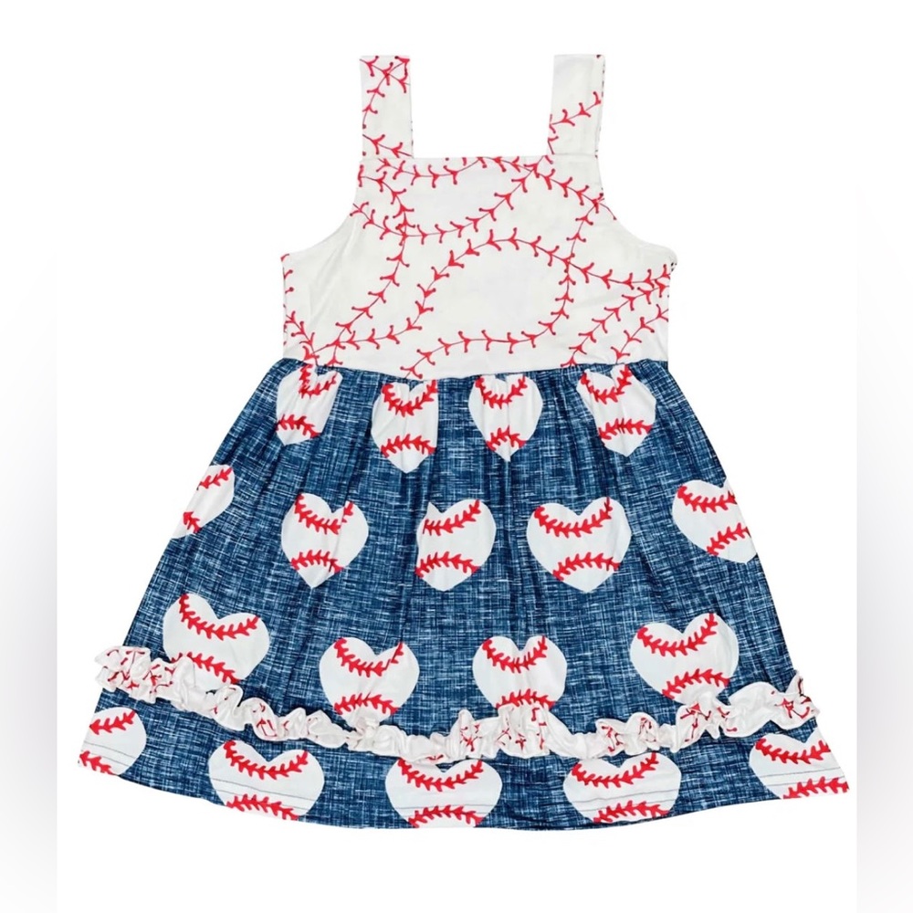 Girls Baseball Heart Dress XS